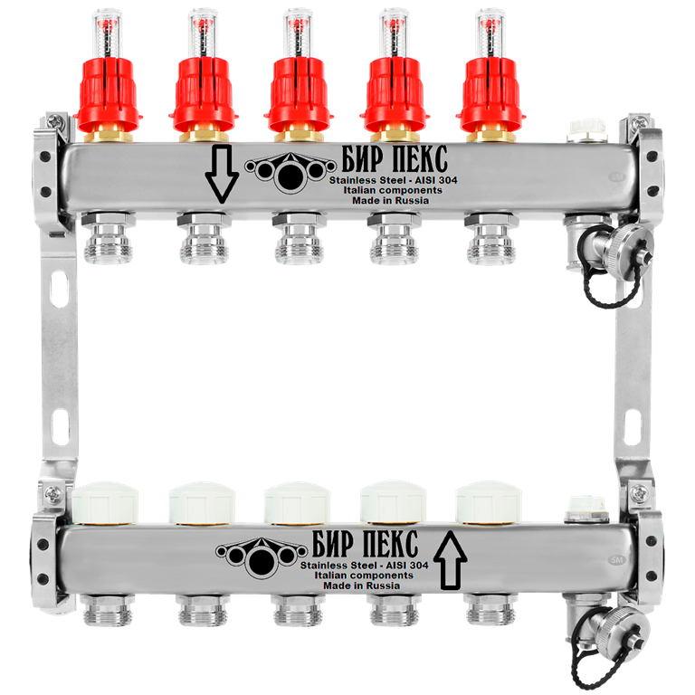 Коллекторные группы из нержавеющей стали с расходомерами и термостатическими вентилями