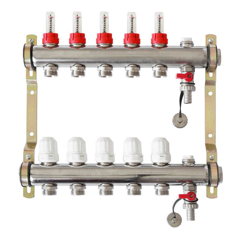 Коллекторные группы из нержавеющей стали с расходомерами и термостатическими вентилями (с круглым сечением)
